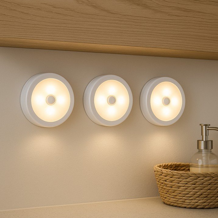 Stick-on motion sensor LED lights for closets and hallways in US homes