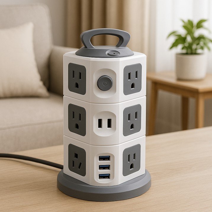 Vertical USB charging power strip tower for smart gadget users in the USA