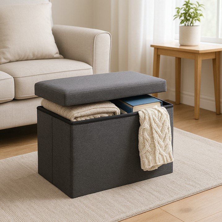 Dual-purpose foldable storage ottoman for living rooms in American homes
