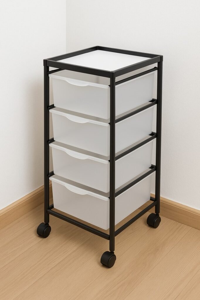 Slim rolling storage cart with drawers for kitchen or bathroom organization USA