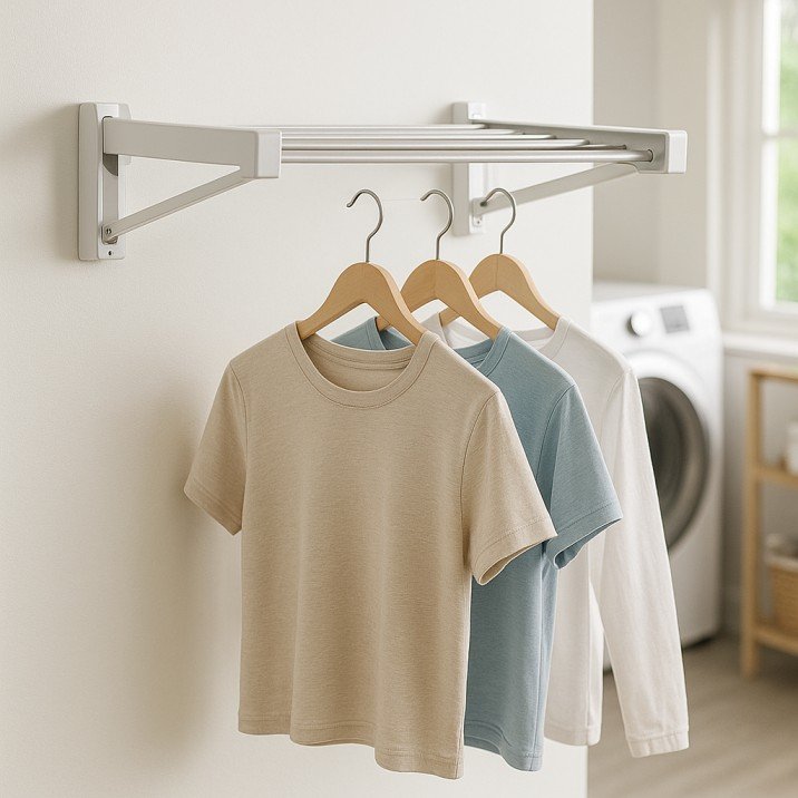 Foldable wall-mounted laundry drying rack for small apartments in the USA