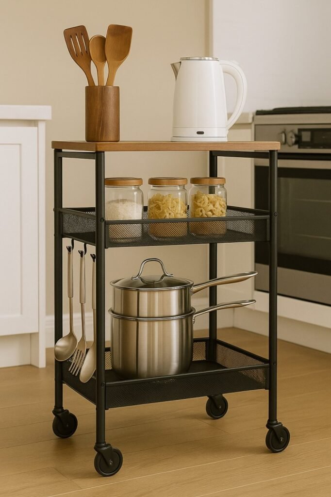 Rolling cart for kitchen storage in small apartments