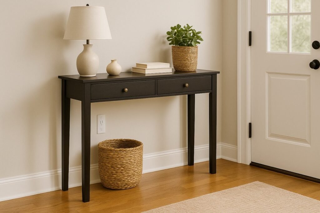 Slim console table with USB ports and drawer storage