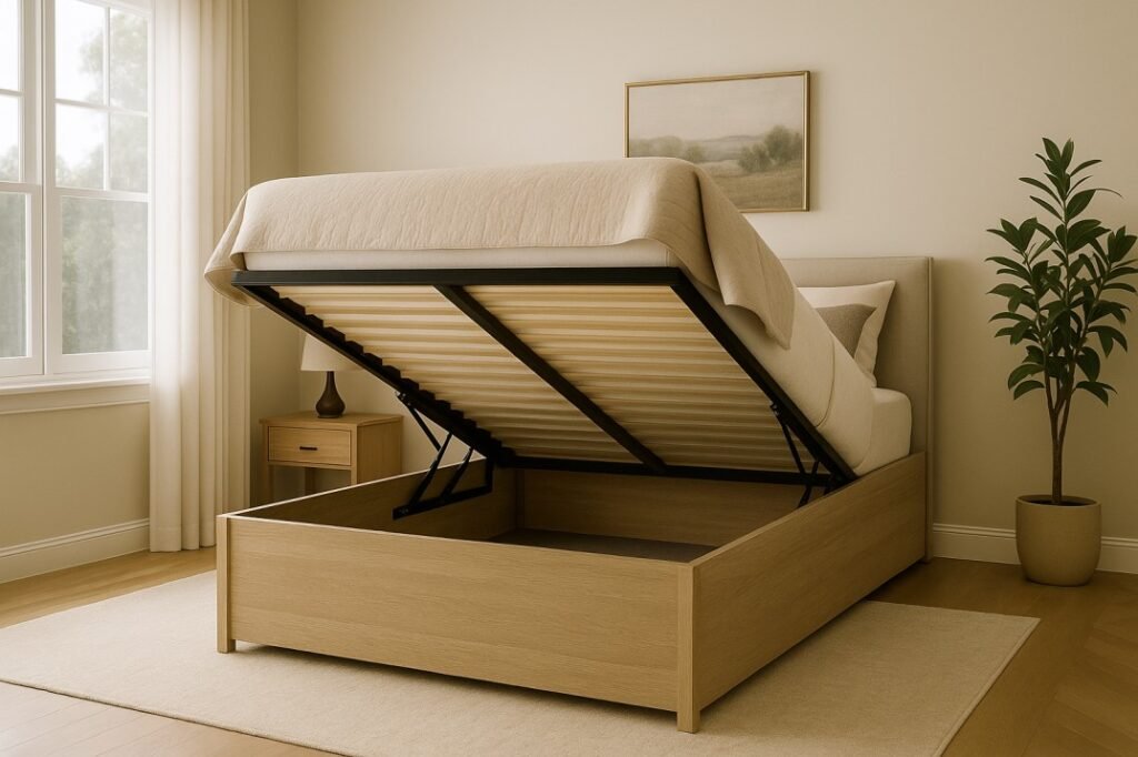 Lift-up platform bed frame with hidden storage