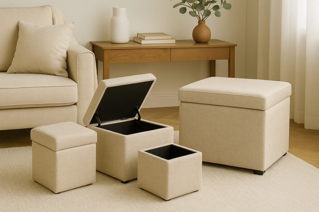 Set of storage cube ottomans for multi-purpose use