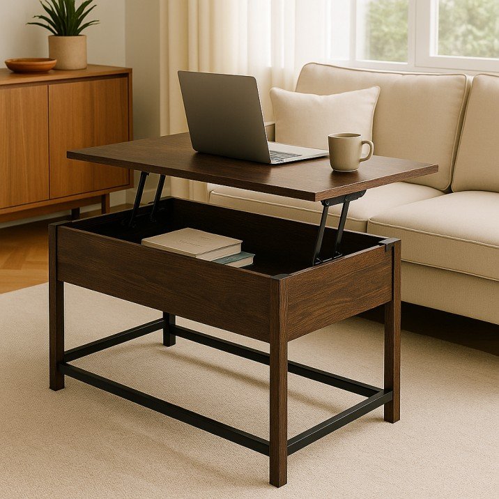 Lift-top coffee table with storage compartment