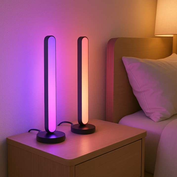 Smart LED light bars for colorful lighting in compact USA bedrooms.