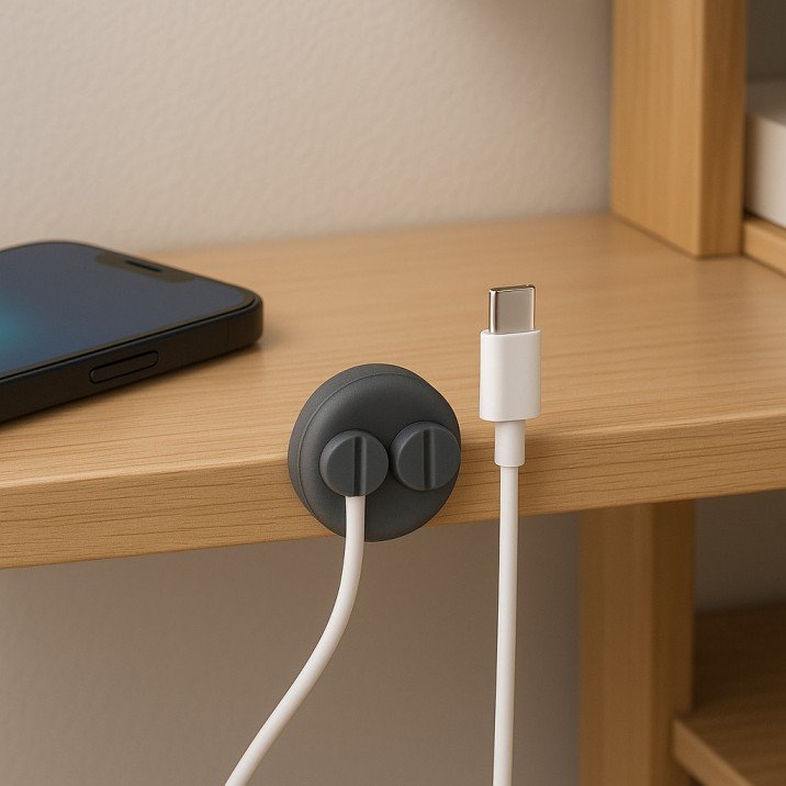 Magnetic cable clips for organizing wires in small USA bedrooms.