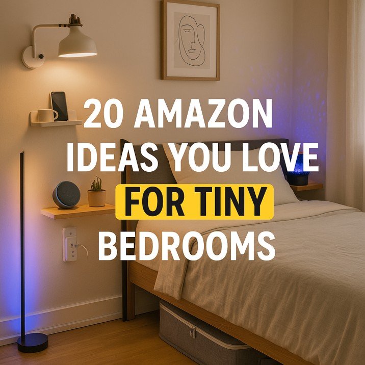 Cozy and compact modern bedroom with smart Amazon upgrades, soft lighting, and space-saving furniture, showcasing lifestyle comfort for small spaces in 2025.