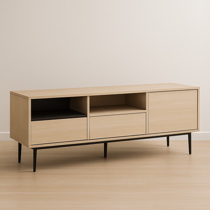 Space-saving modular TV console for small USA living rooms