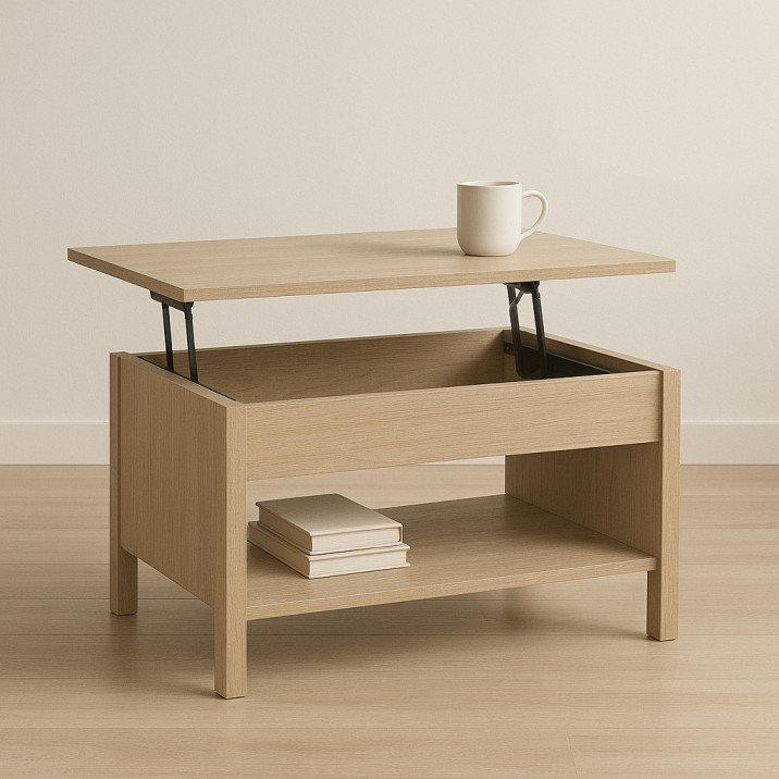 Space-saving lift-top coffee table for USA living rooms