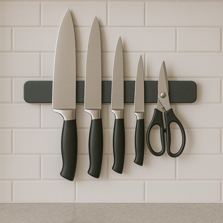 Magnetic wall-mount knife rack for space-saving kitchen organization – USA households.