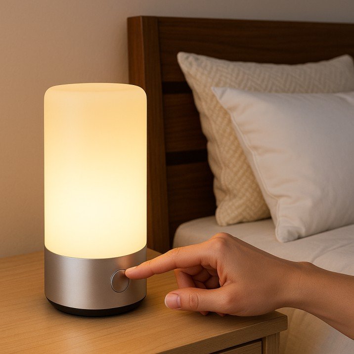 Touch-control dimmable bedside lamp for a cozy USA apartment bedroom