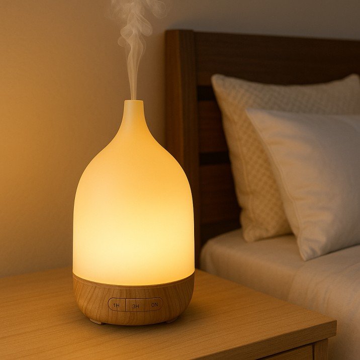 Essential oil diffuser with LED mood lighting for USA apartment relaxation