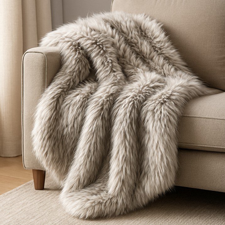 Soft luxury faux fur throw blanket for cozy USA apartment living