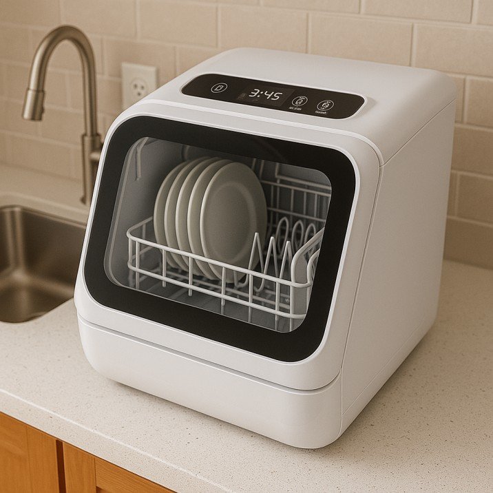 Space-saving compact tabletop dishwasher ideal for modern USA apartment kitchens