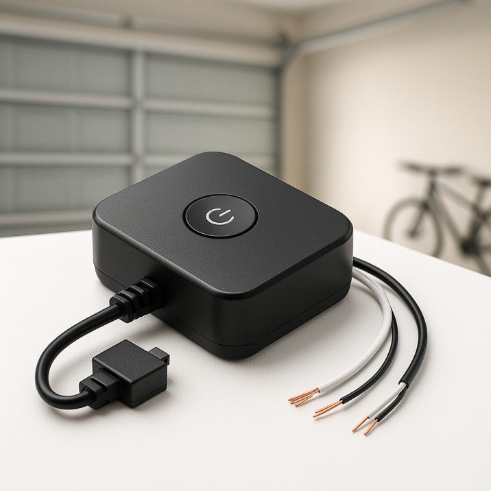Meross smart garage opener installed inside a suburban USA garage with an SUV