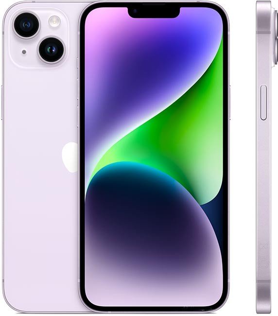 iPhone 14 Plus renewed model featuring a large 6.7 inch display and slim aluminum design